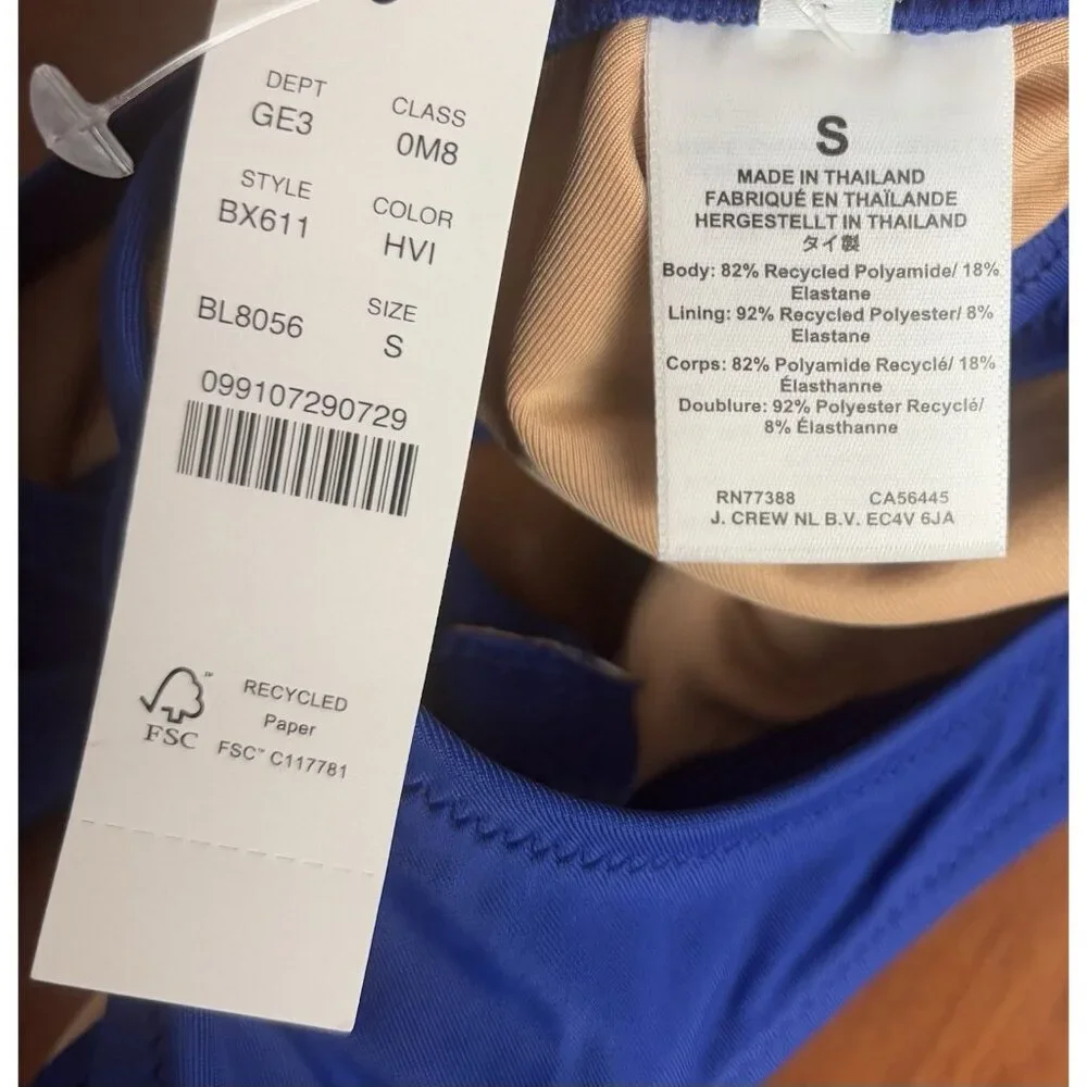 NEW J. Crew Heritage Scoopneck Bikini Swim Top‎ Women S Blue Beach 1444